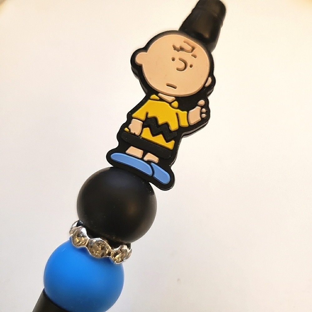 Handmade Charlie Brown Beaded Silicone Focal Bead Pen